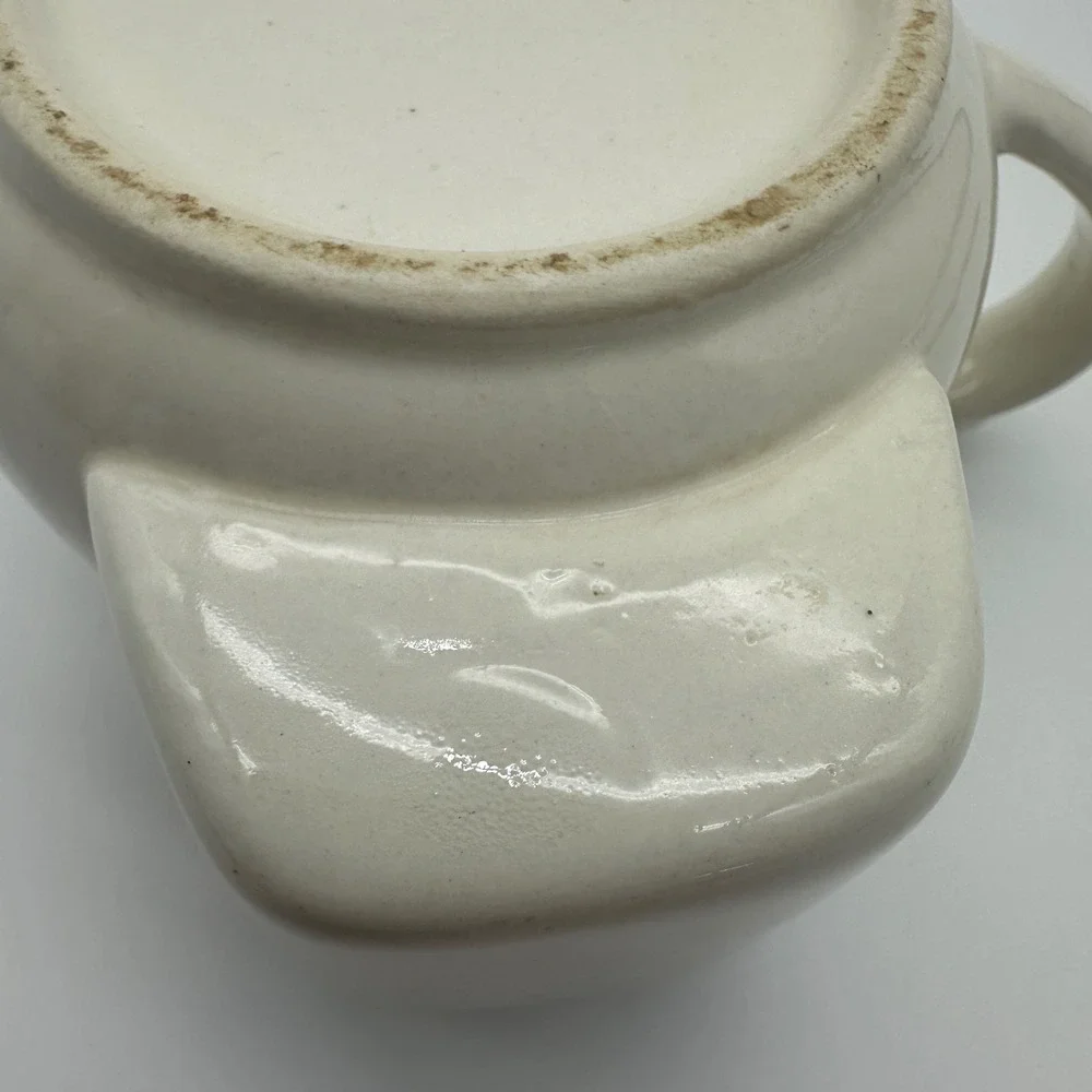 Vintage Ceramic Shaving Cream Mug with Side Brush Pocket Blue Rim Cream Pottery
